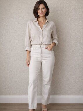 Seven 7 Jeans Slim Straight Leg Bone Size 14 High Rise Neutral Classic NWT